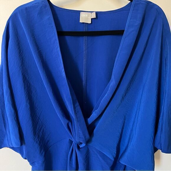 NWOT ASOS CURVE knot front blouse in electric blue sz 14 - Picture 4 of 9